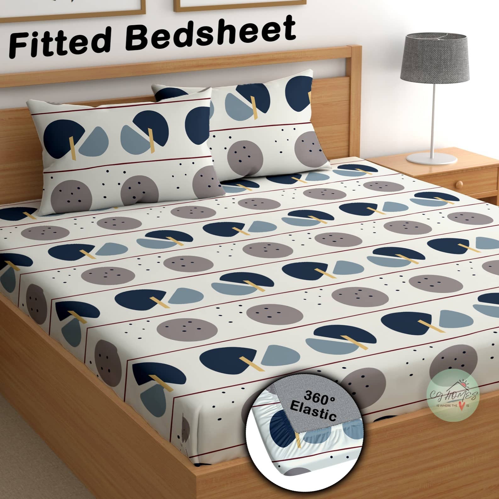 CG HOMES Cotton 1 Double Fitted Bedsheet with 2 Pillow Covers ( 220 cm x 220 cm ) , Off White