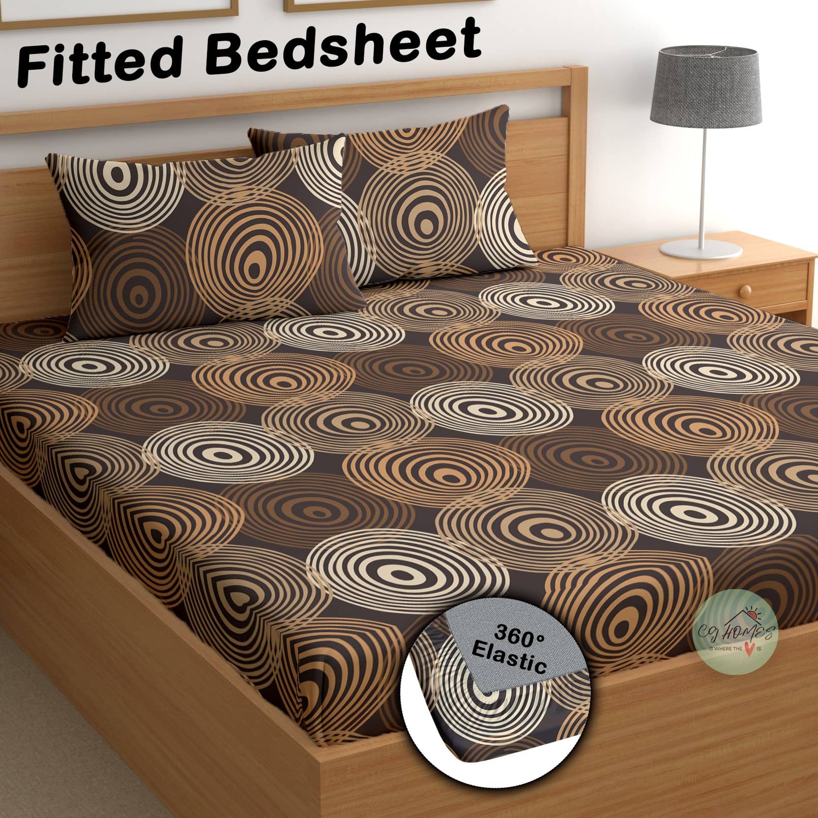 CG HOMES Cotton 1 Double Fitted Bedsheet with 2 Pillow Covers ( 220 cm x 220 cm ) , Brown