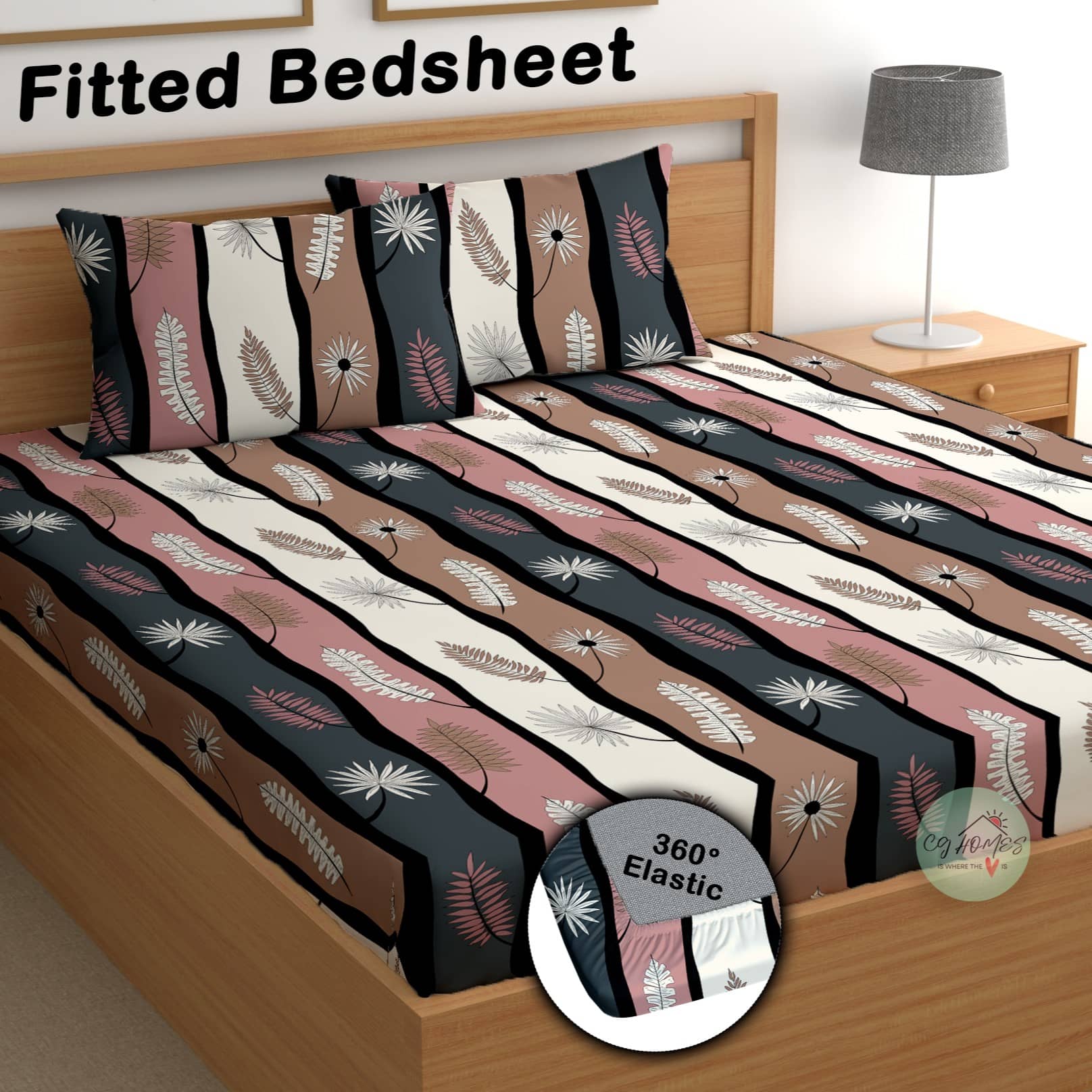 CG HOMES Cotton 1 Double Fitted Bedsheet with 2 Pillow Covers ( 220 cm x 220 cm ) , Multi