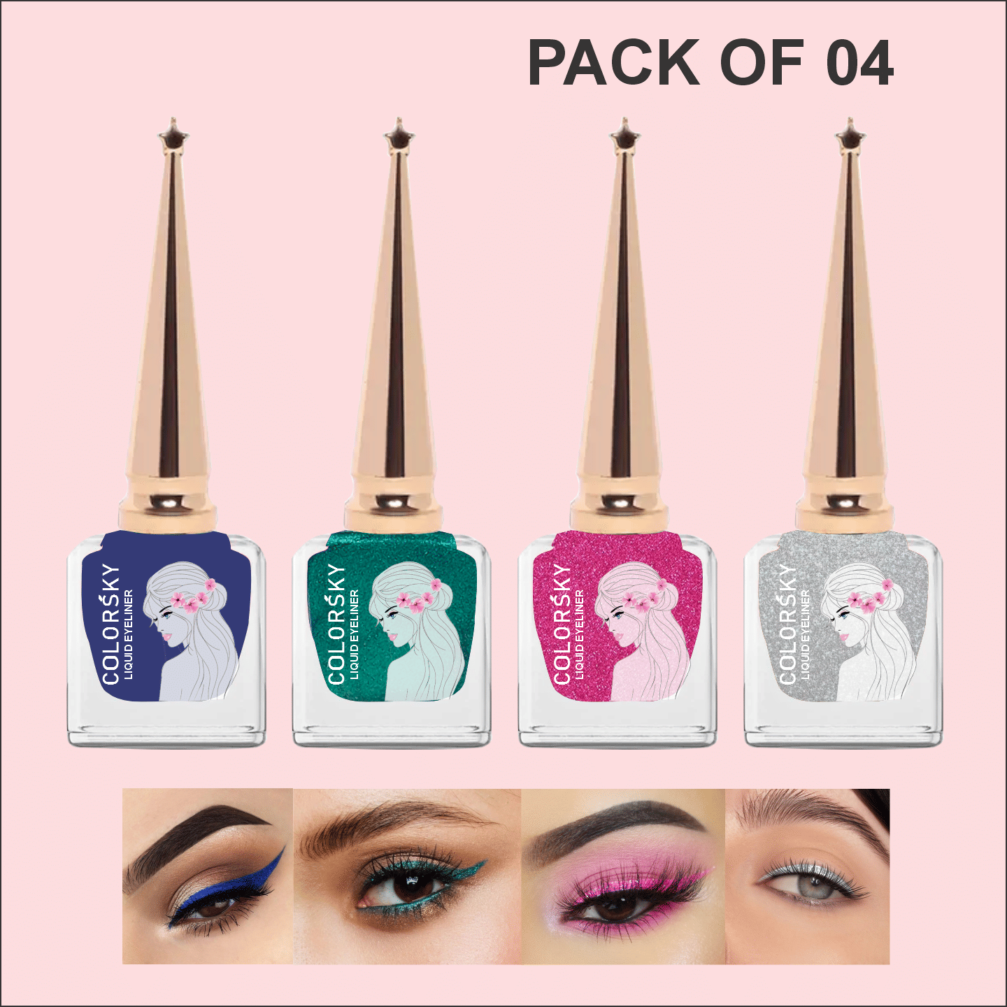    			COLORSKY Multi Glitter Eye Liner Liquid ( Pack of 4 )