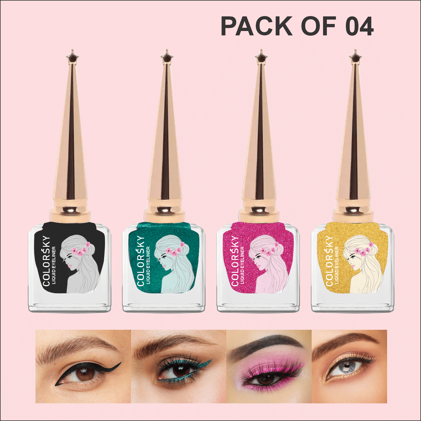     			COLORSKY Multi Glitter Eye Liner Liquid ( Pack of 4 )