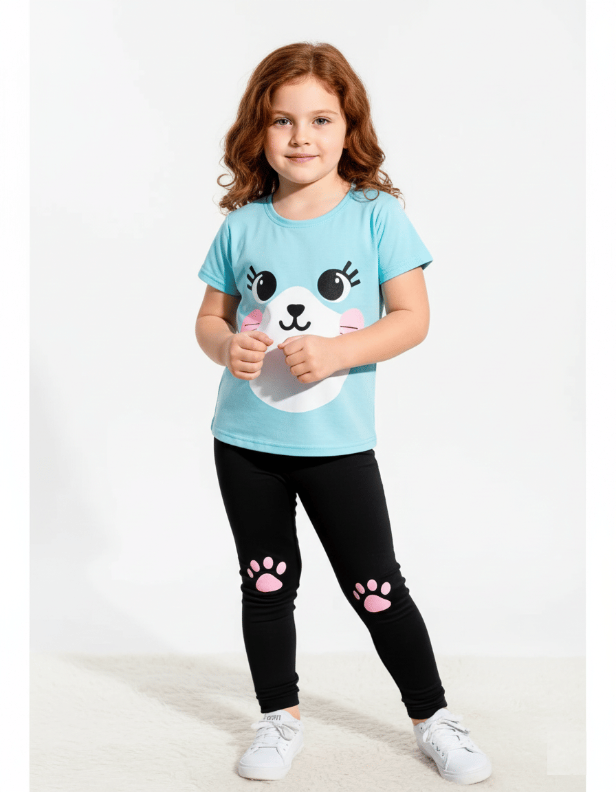 CUTEVIBE Pack of 1 Baby Girls 100% Cotton T-shirt & Pants ( Light Blue ) CUTEVIBE Pack of 1 Baby Girls 100% Cotton T-shirt & Pants ( Light Blue )