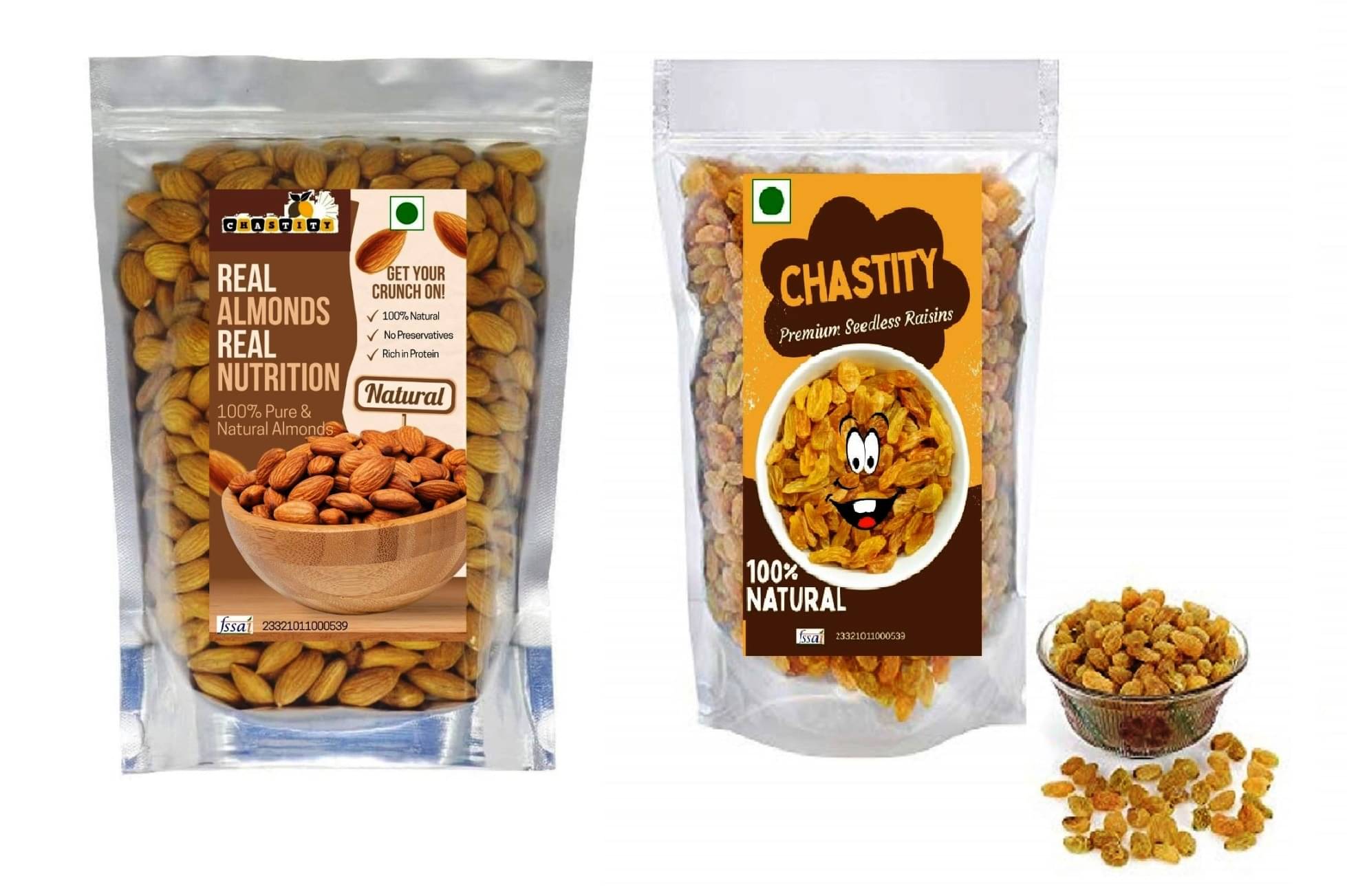     			Chastity Almond (Badam),Raisin (Kishmish) 400 g Pack of 2