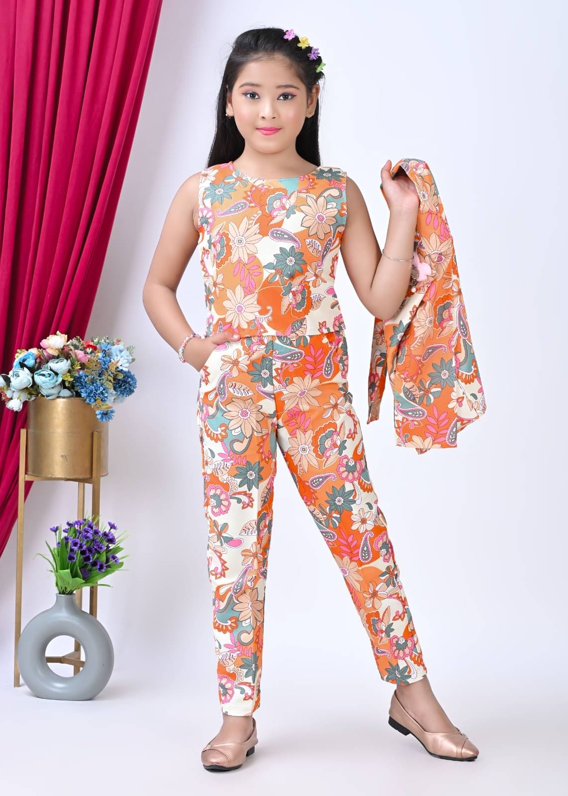     			DS DRESSES Pack of 1 Girls Cotton Shirt & Pant ( Orange )