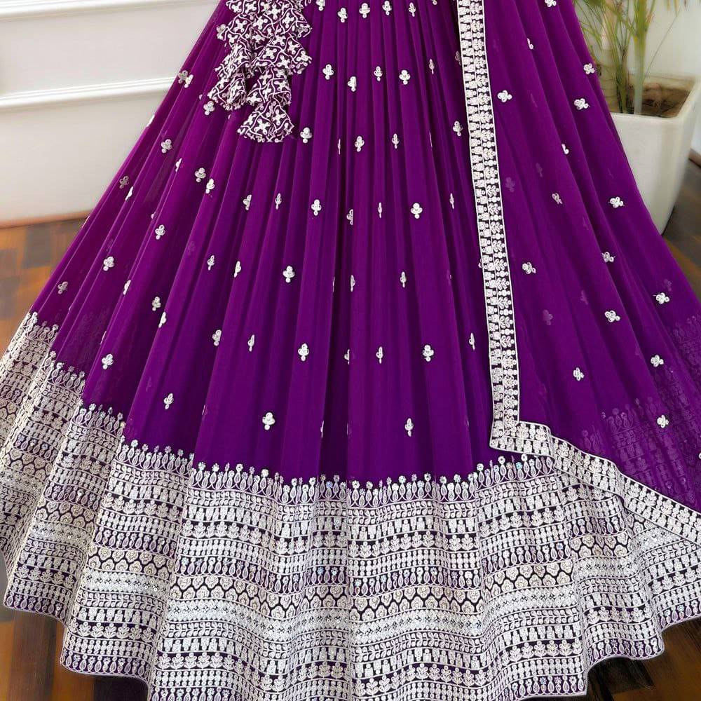     			DWARKESH ENTERPRISE Women Georgette Flared Semi Stitched Lehenga Choli ( Blue )