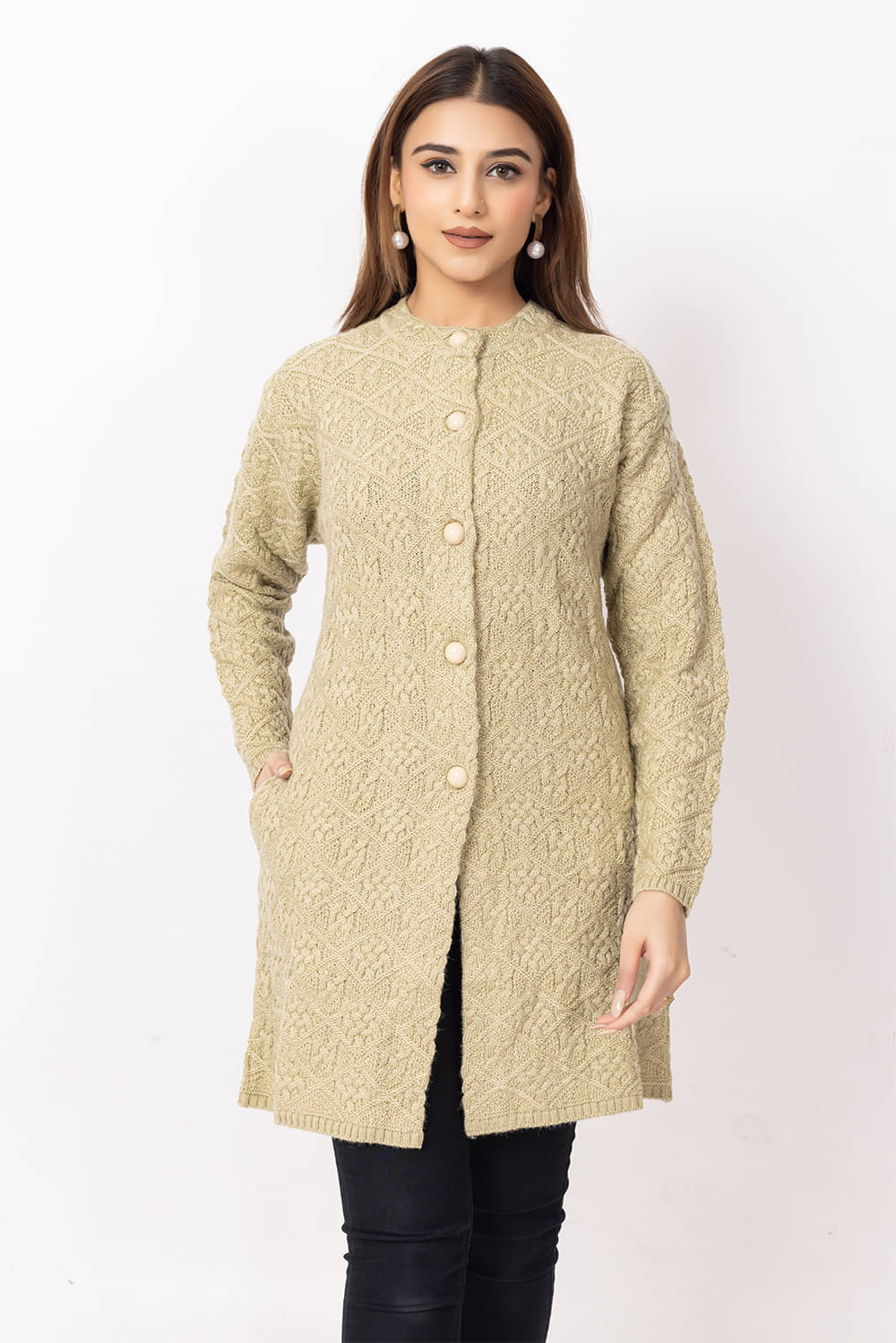     			Dodge Women Acro Wool Round Neck Sweater ( Beige )