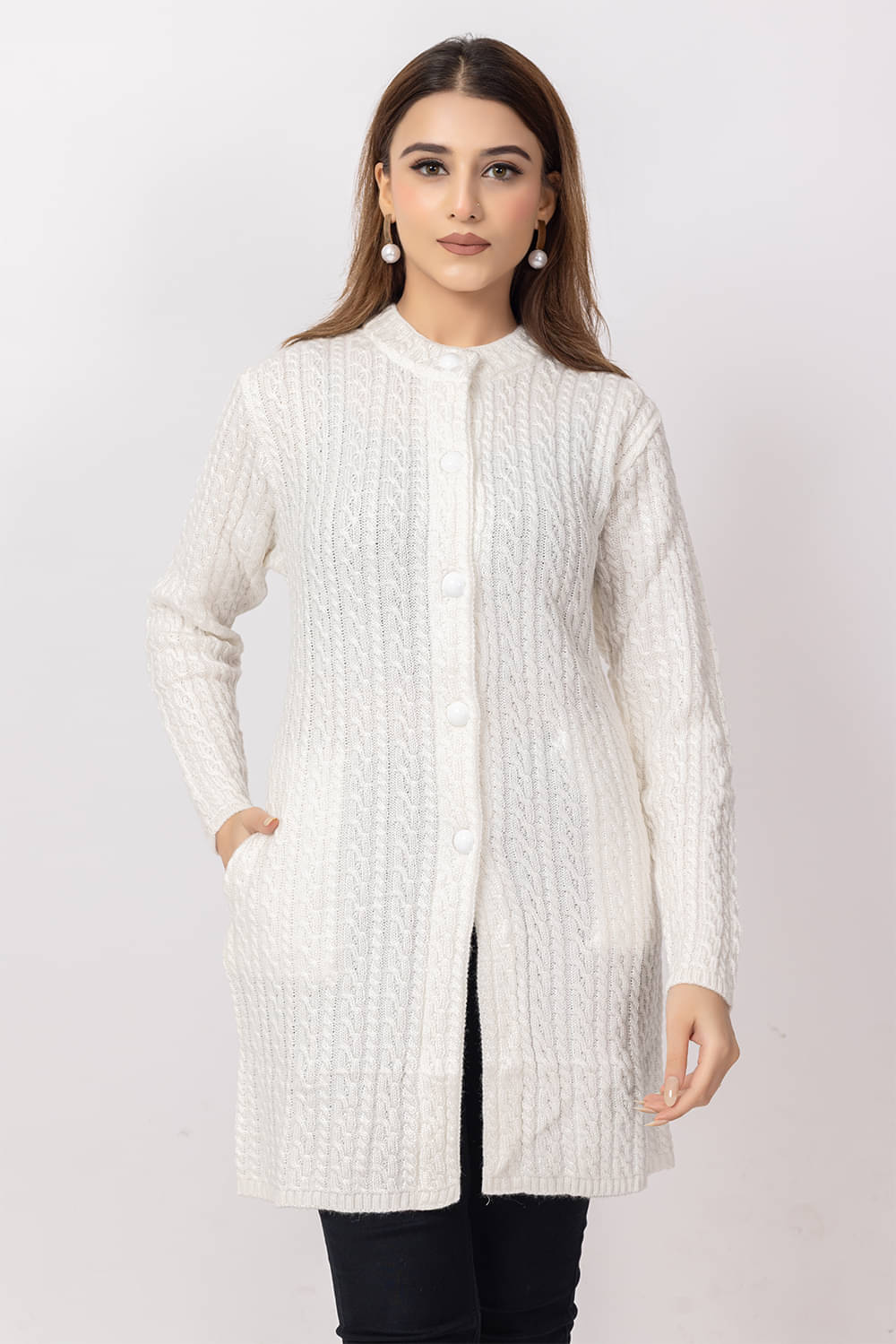     			Dodge Women Acro Wool Round Neck Sweater ( White )