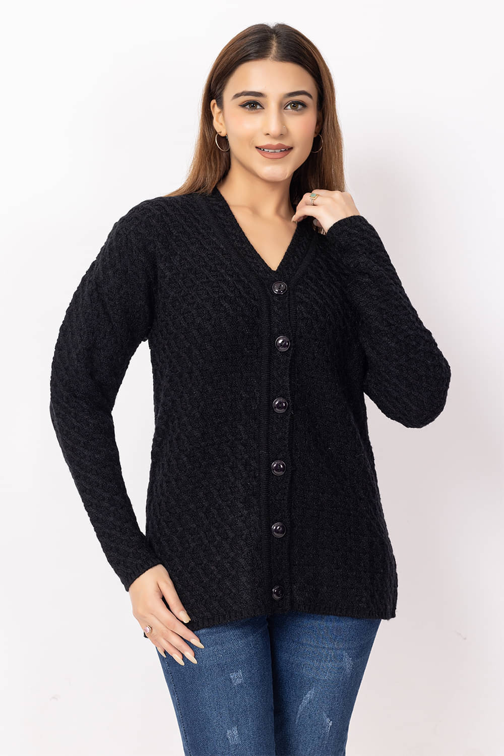     			Dodge Women Woollen V-Neck Sweater ( Black )
