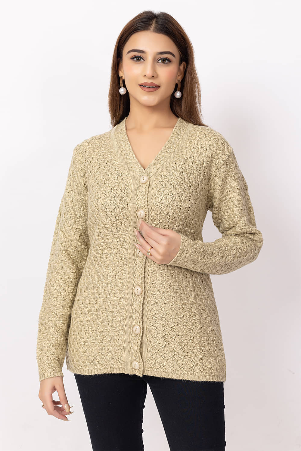     			Dodge Women Woollen V-Neck Sweater ( Beige )