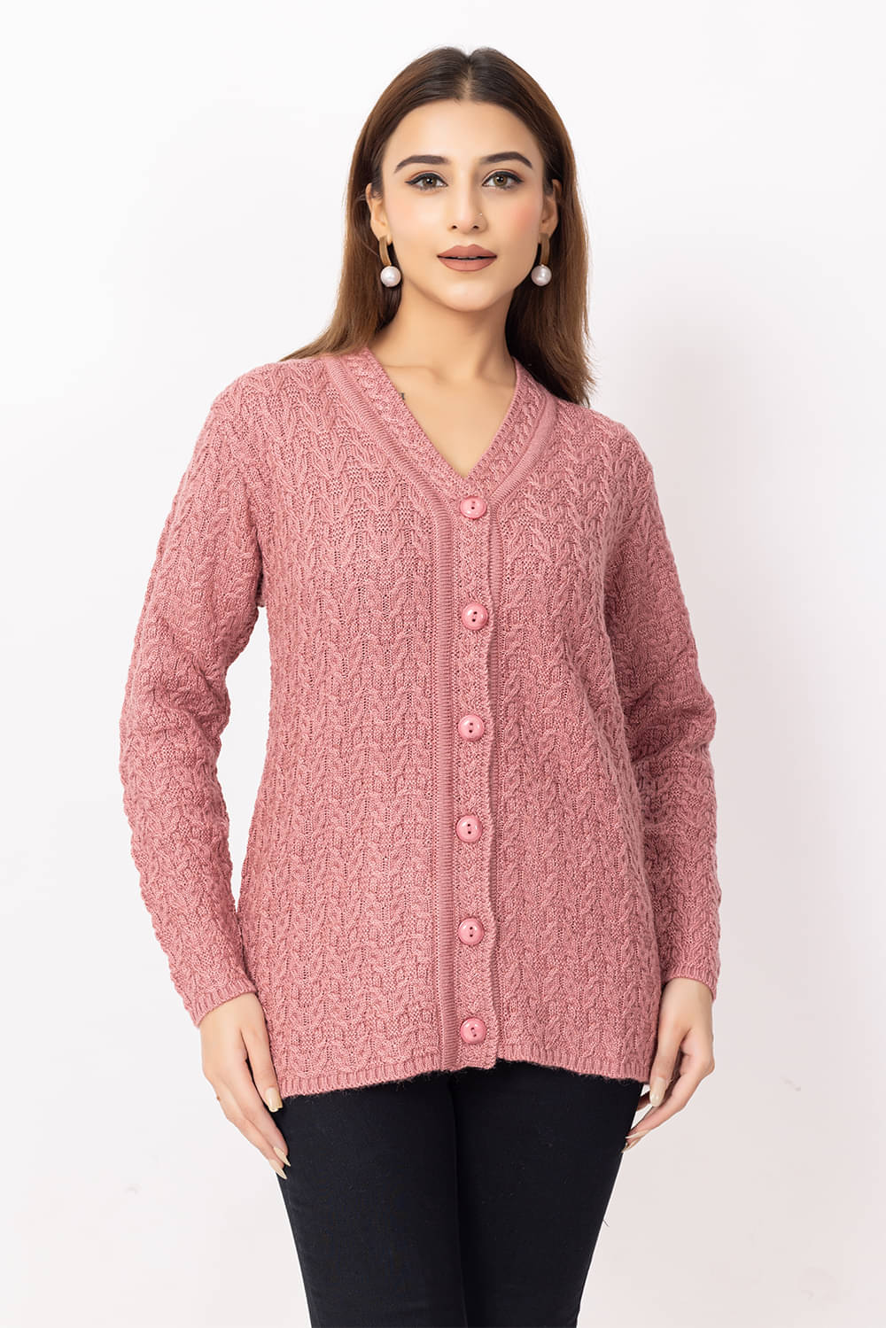     			Dodge Women Woollen V-Neck Sweater ( Pink )