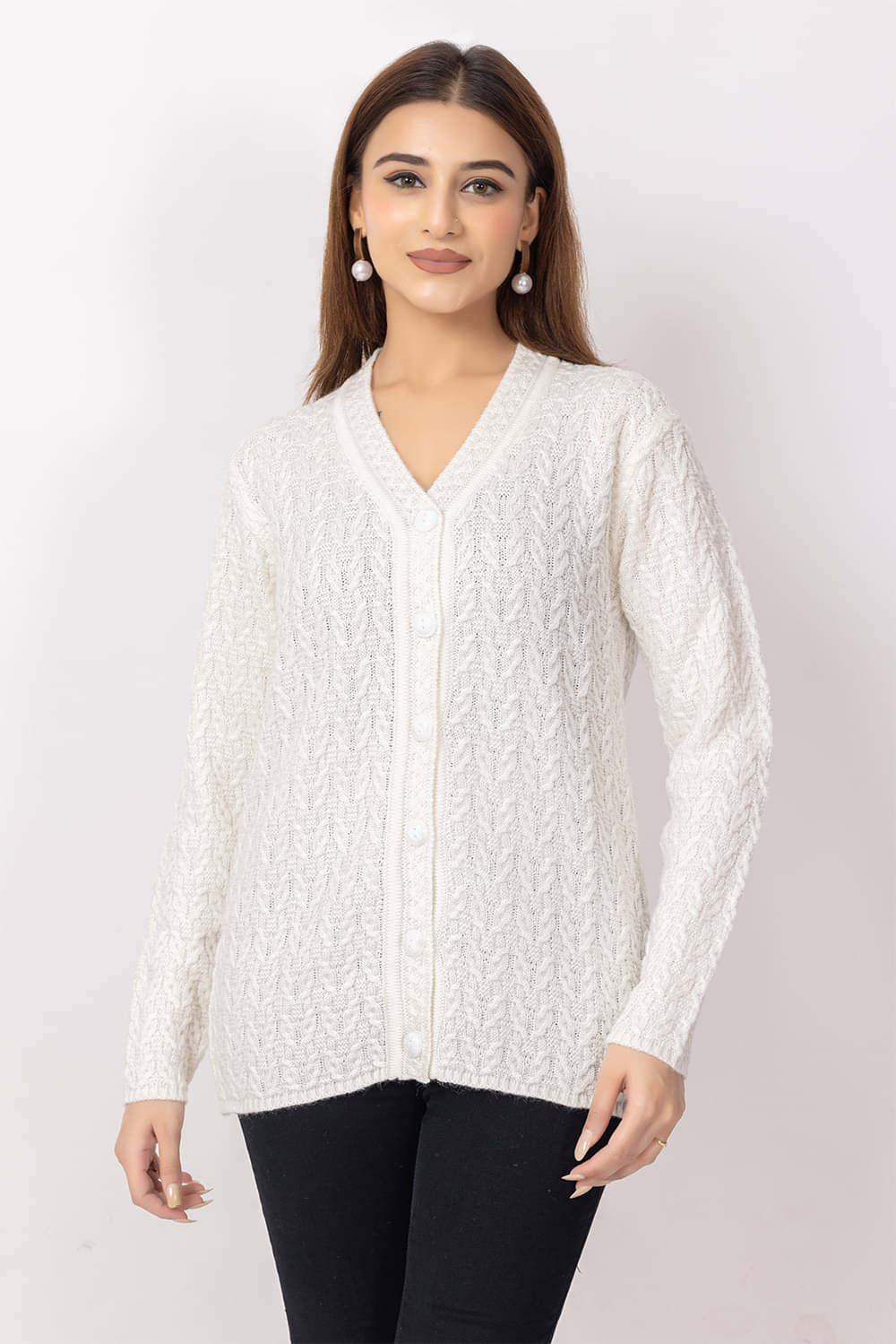     			Dodge Women Woollen V-Neck Sweater ( White )