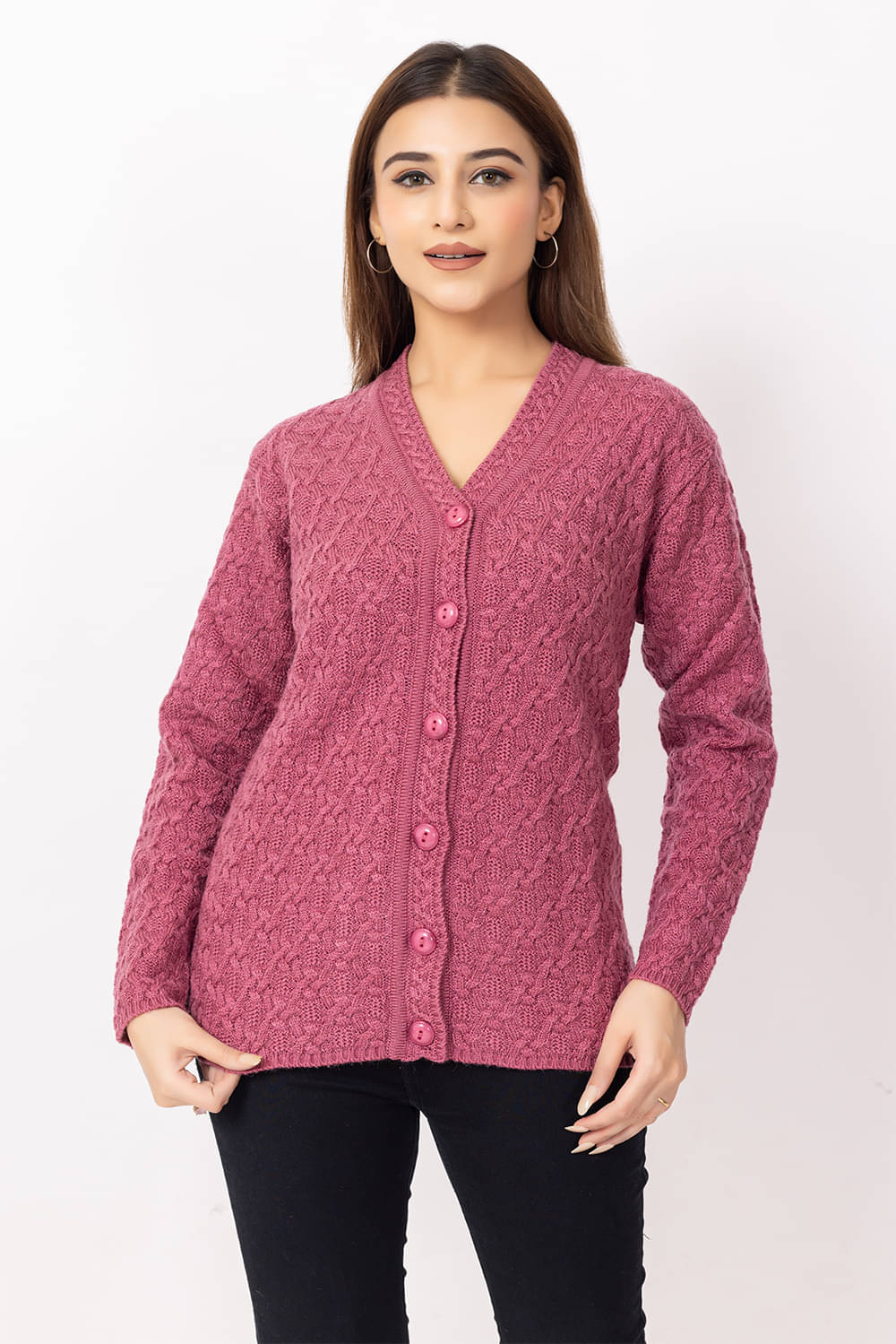     			Dodge Women Woollen V-Neck Sweater ( Pink )