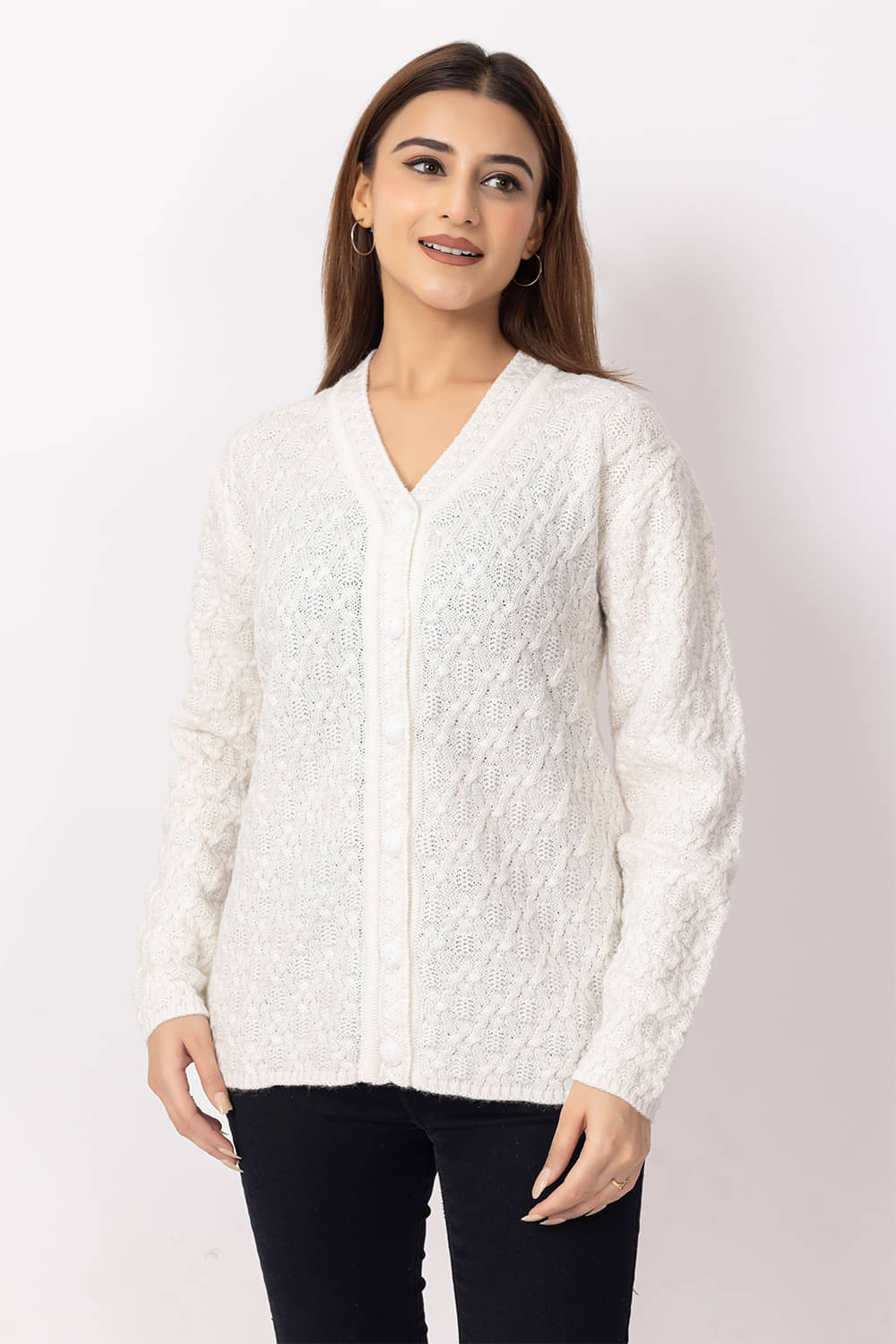     			Dodge Women Woollen V-Neck Sweater ( White )