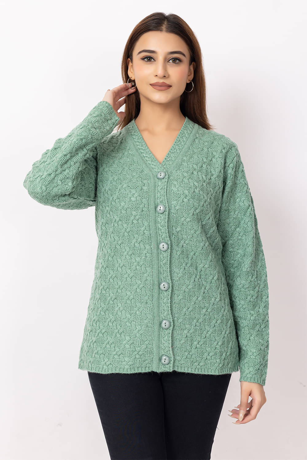     			Dodge Women Woollen V-Neck Sweater ( Green )