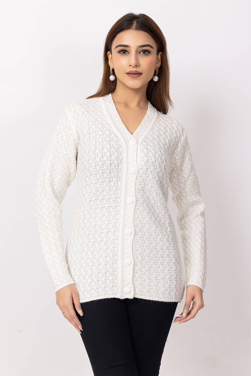     			Dodge Women Woollen V-Neck Sweater ( White )
