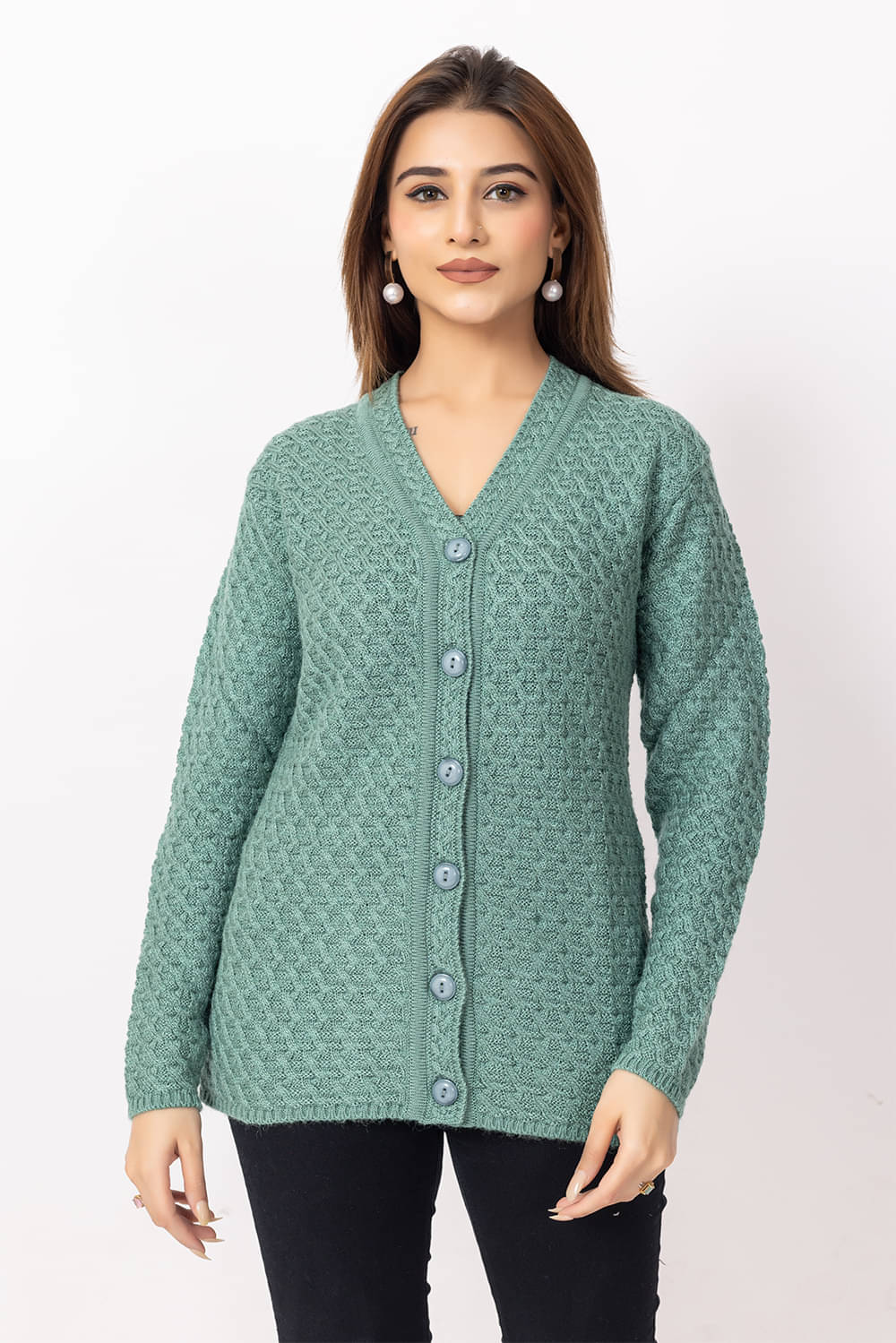     			Dodge Women Woollen V-Neck Sweater ( Green )