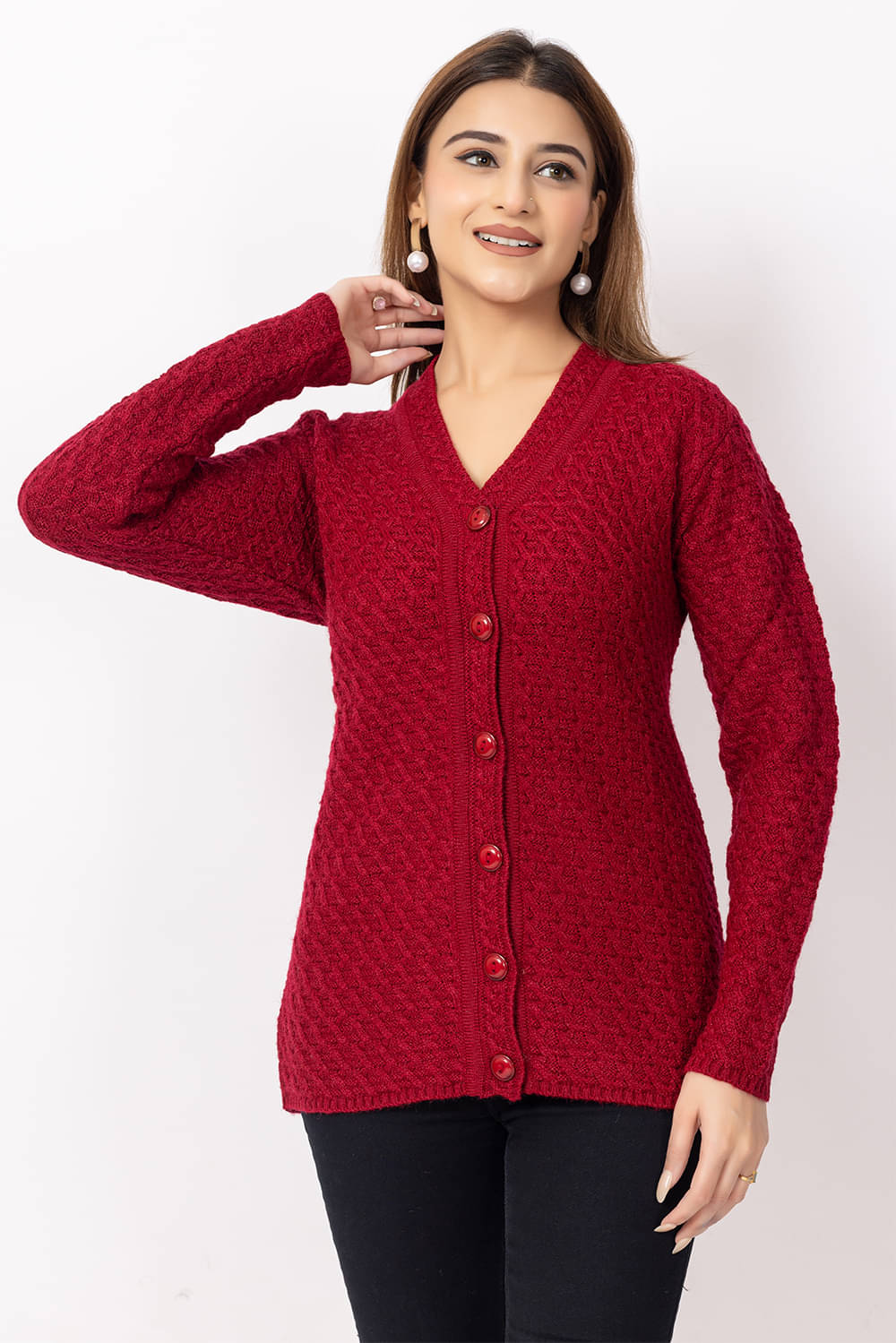     			Dodge Women Woollen V-Neck Sweater ( Maroon )