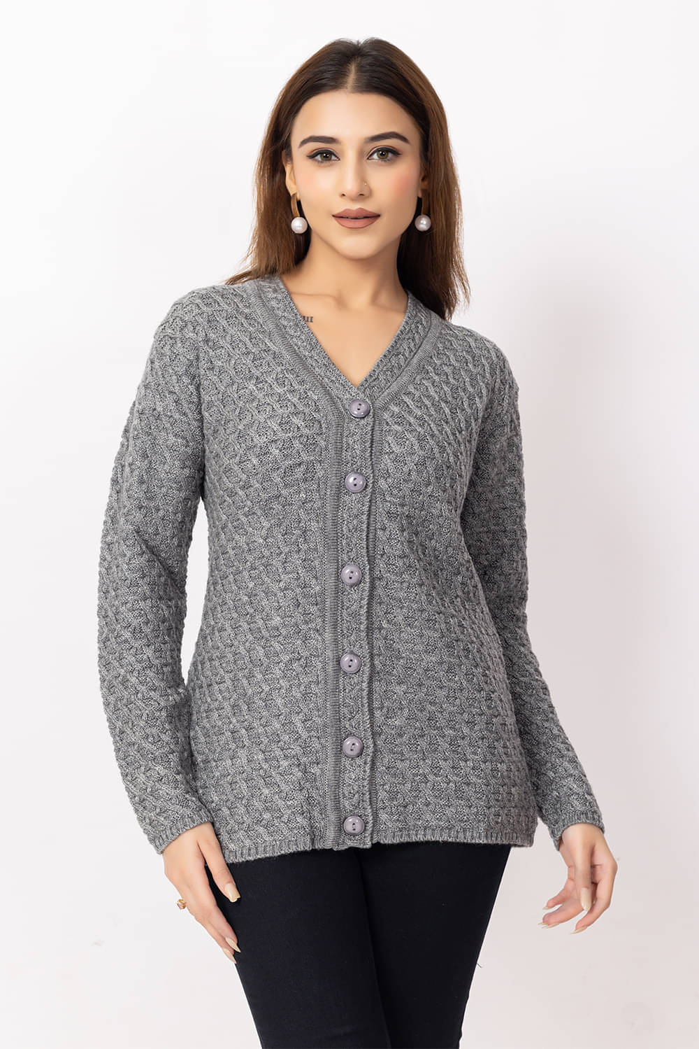     			Dodge Women Woollen V-Neck Sweater ( Grey )