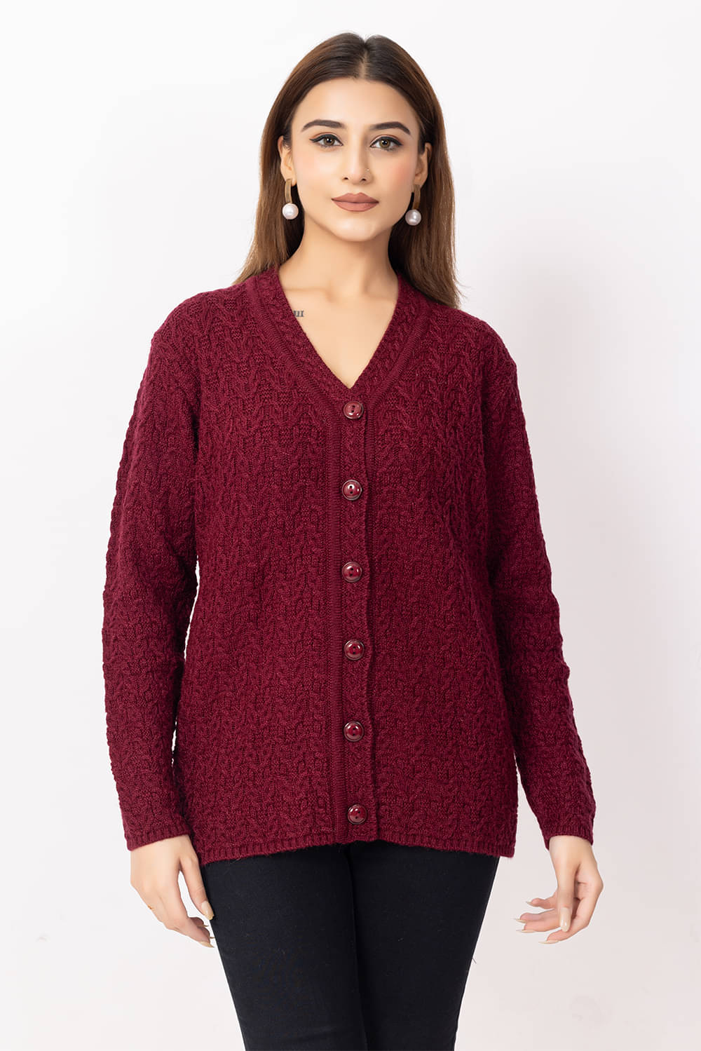     			Dodge Women Woollen V-Neck Sweater ( Maroon )