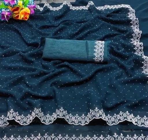 EARTH SPARROW Georgette Embellished Regular Saree With Unstitched Blouse Piece ( Blue ) EARTH SPARROW Georgette Embellished Regular Saree With Unstitched Blouse Piece ( Blue )