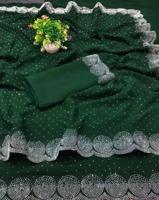     			EARTH  SPARROW Georgette Embellished Regular Saree With Unstitched Blouse Piece ( Green )