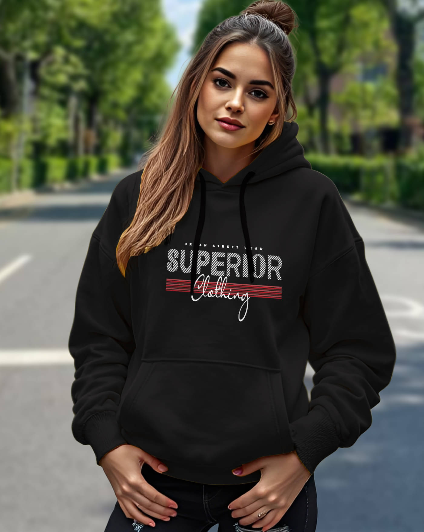     			ENITOR Women Fleece Hooded Sweatshirt For Light Winters ( Black )