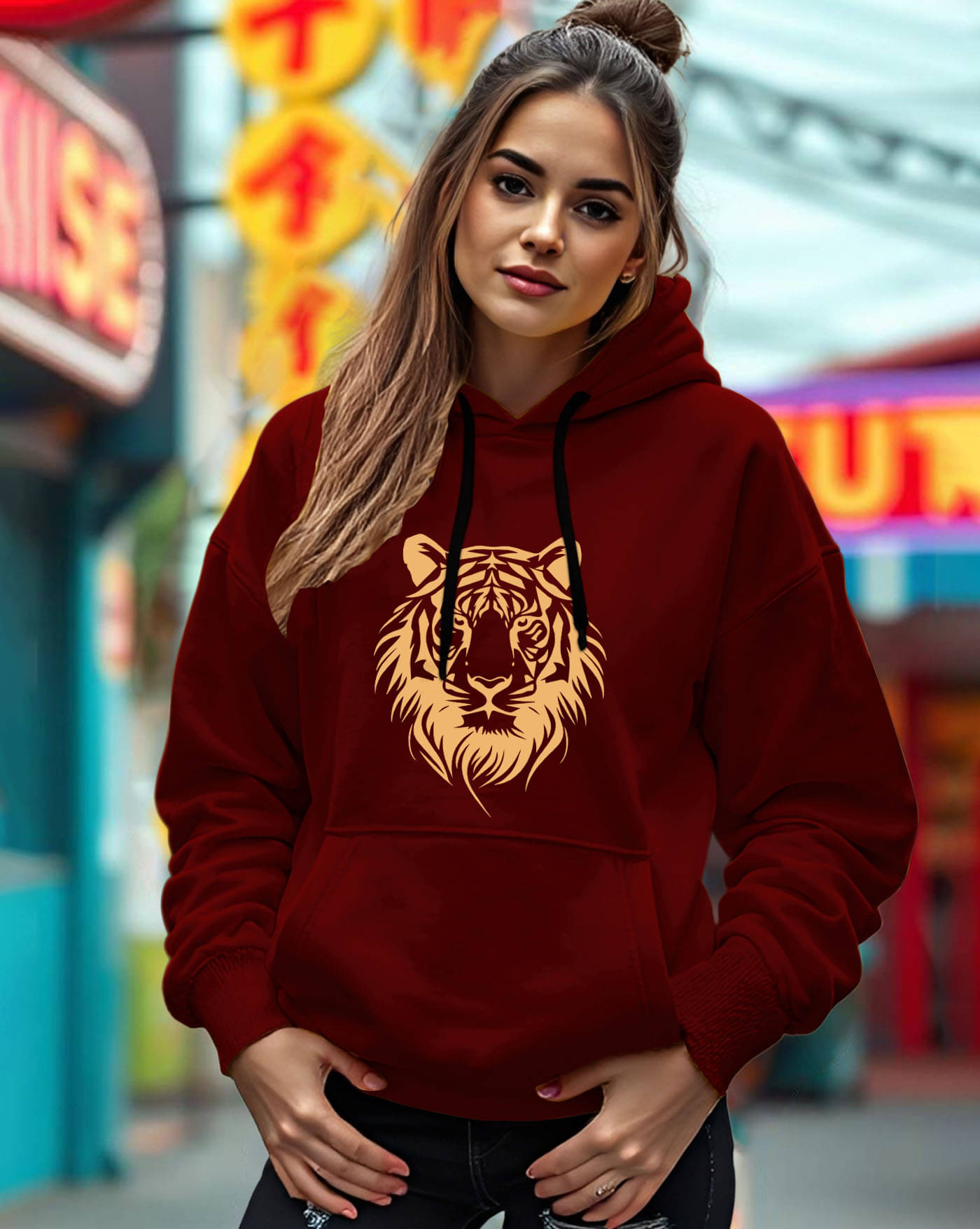     			ENITOR Women Fleece Hooded Sweatshirt For Light Winters ( Maroon )