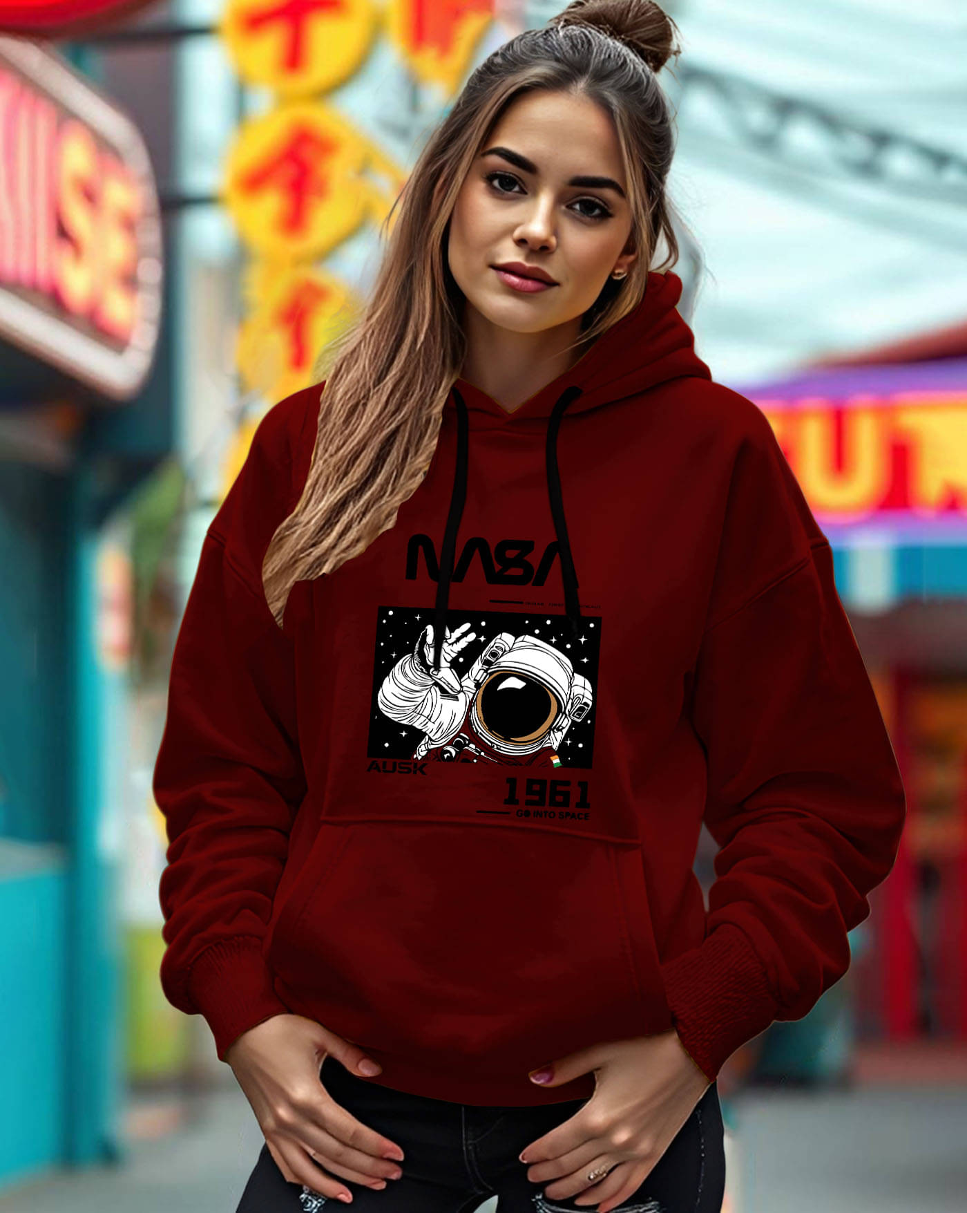     			ENITOR Women Fleece Hooded Sweatshirt For Light Winters ( Maroon )