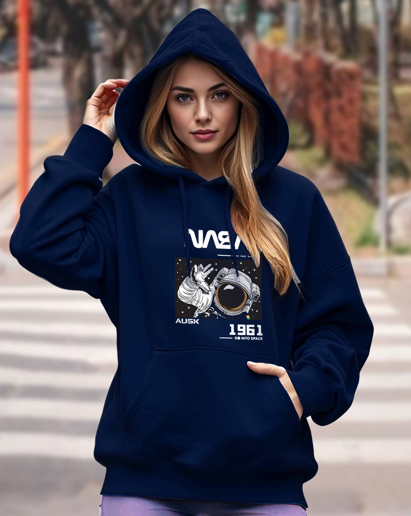     			ENITOR Women Fleece Hooded Sweatshirt For Light Winters ( Blue )