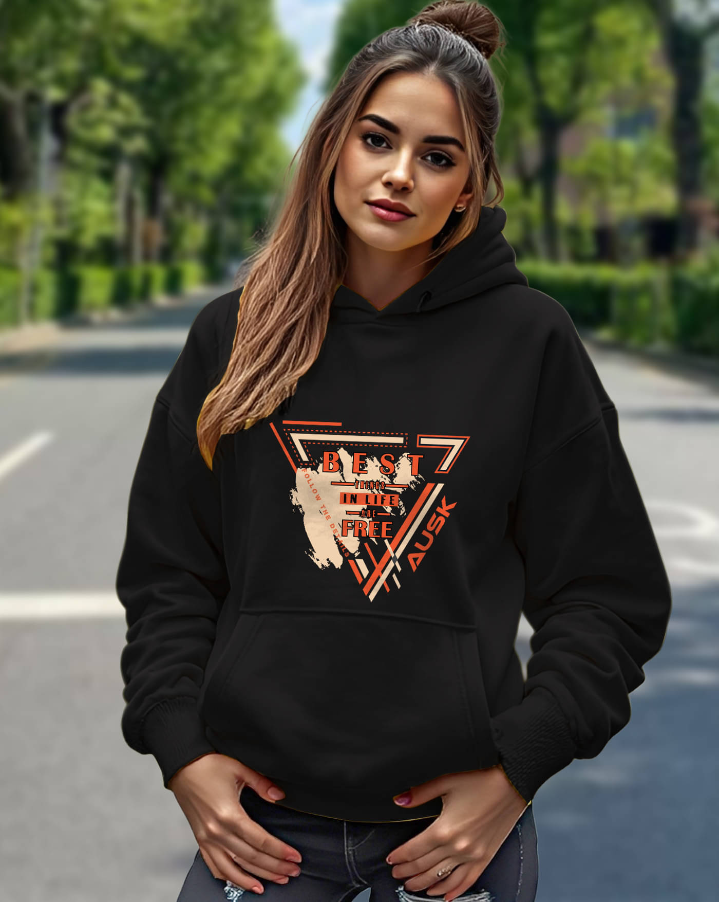     			ENITOR Women Fleece Hooded Sweatshirt For Light Winters ( Black )