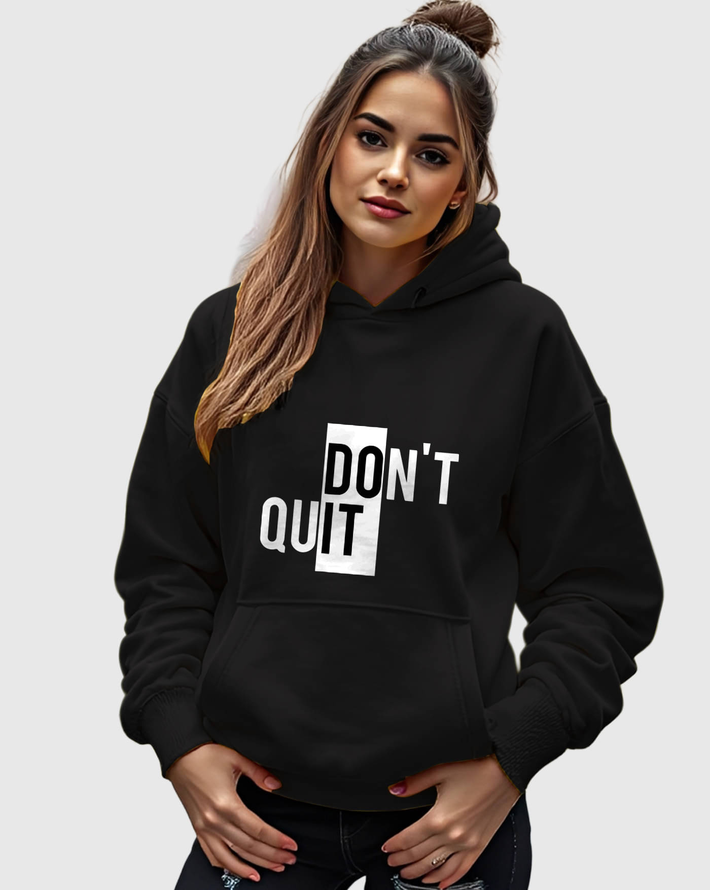 ENITOR Women Fleece Hooded Sweatshirt For Light Winters ( Black ) ENITOR Women Fleece Hooded Sweatshirt For Light Winters ( Black )