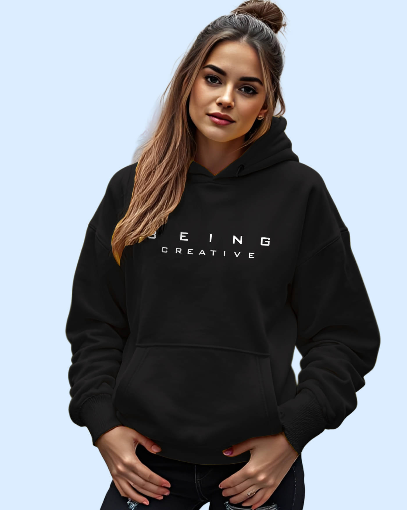 ENITOR Women Fleece Hooded Sweatshirt For Light Winters ( Black )     			ENITOR Women Fleece Hooded Sweatshirt For Light Winters ( Black )