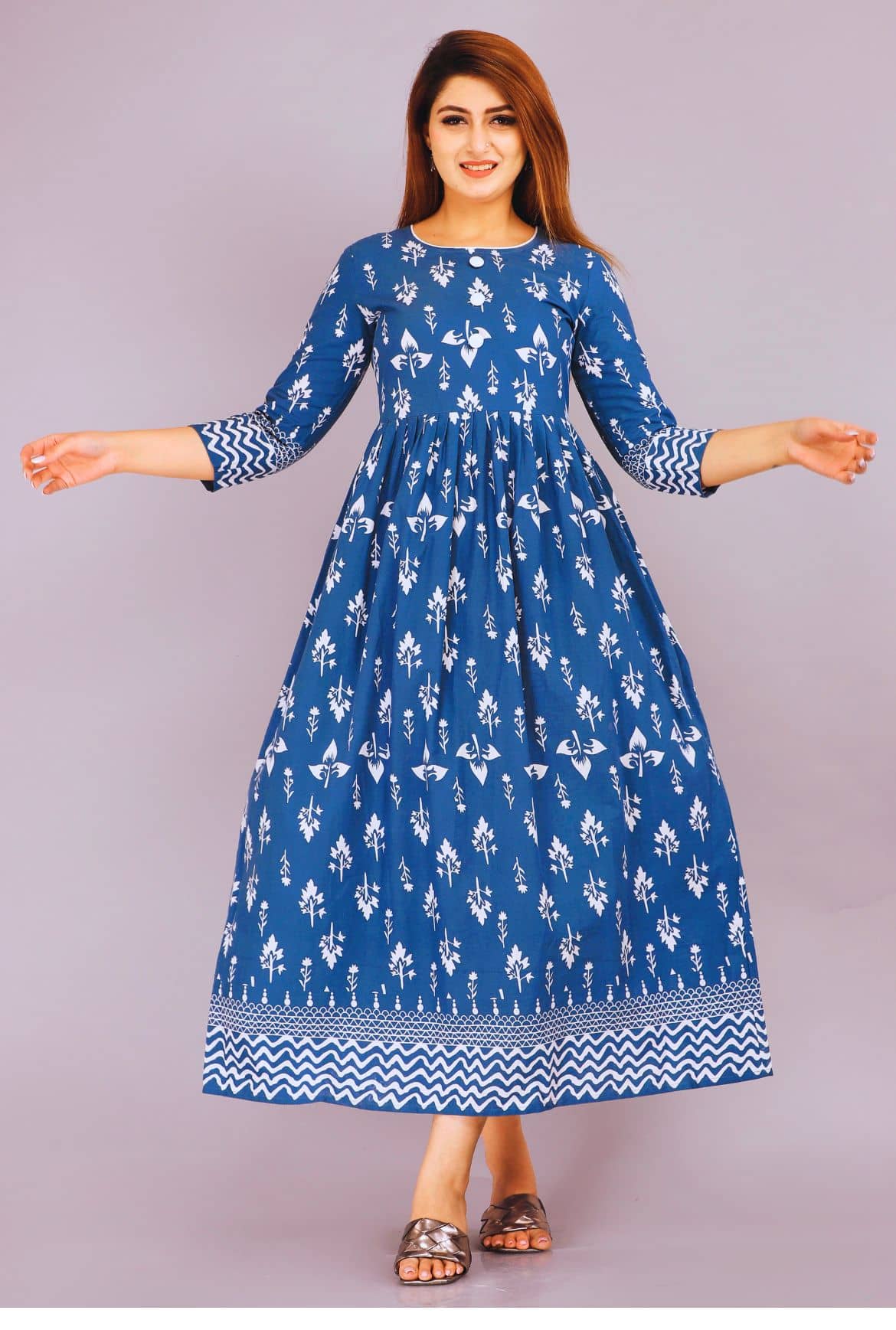 EXPORTHOUSE Women Cotton Blend Printed Anarkali Kurti ( Light Blue ) - Kurtis, Tunics | Buy online on ZillyBuy