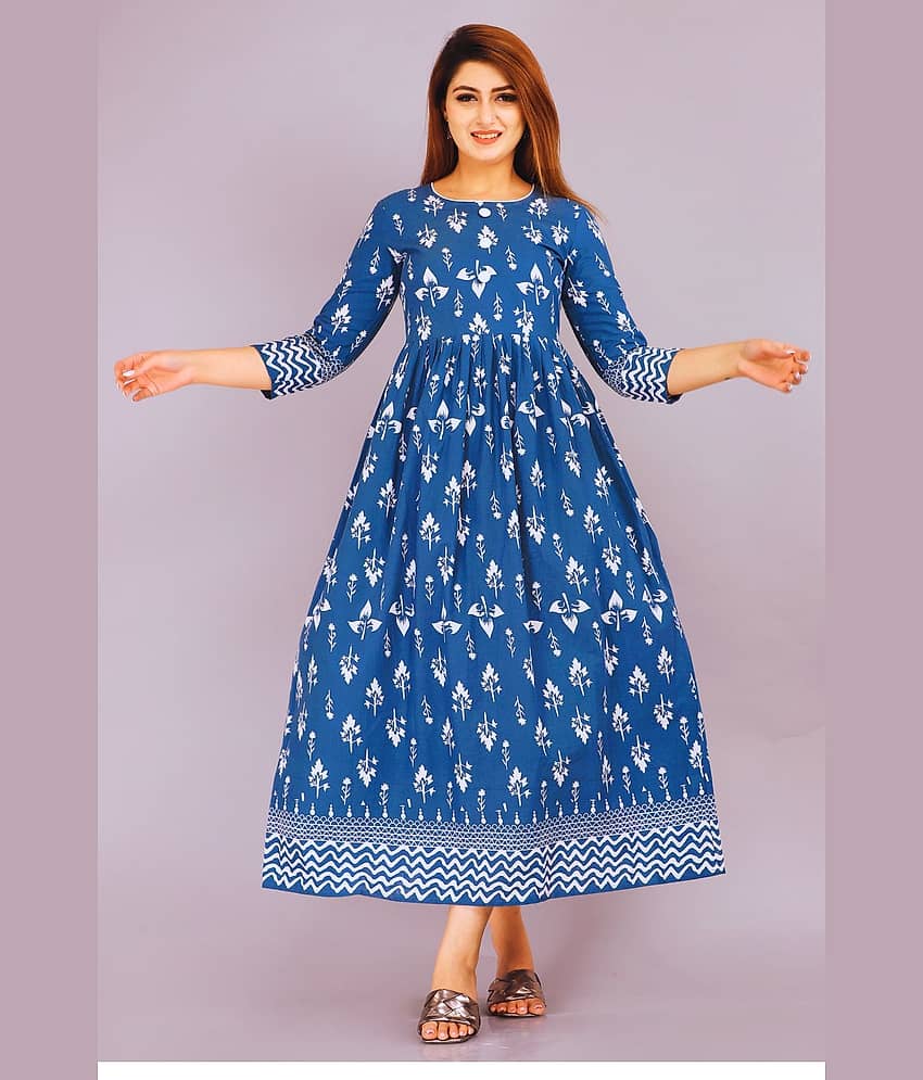 EXPORTHOUSE Women Cotton Blend Printed Anarkali Kurti ( Light Blue ) - Kurtis, Tunics | Buy online on ZillyBuy