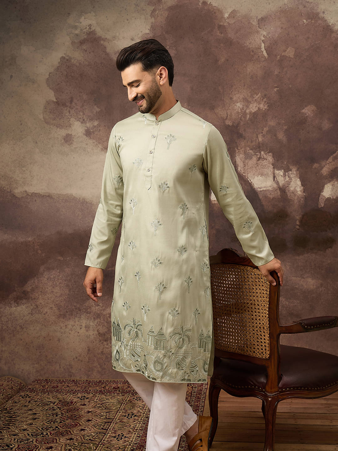 Ethnic Bay Green Blended Men's Regular Kurta ( Pack of 1 )     			Ethnic Bay Green Blended Men's Regular Kurta ( Pack of 1 )