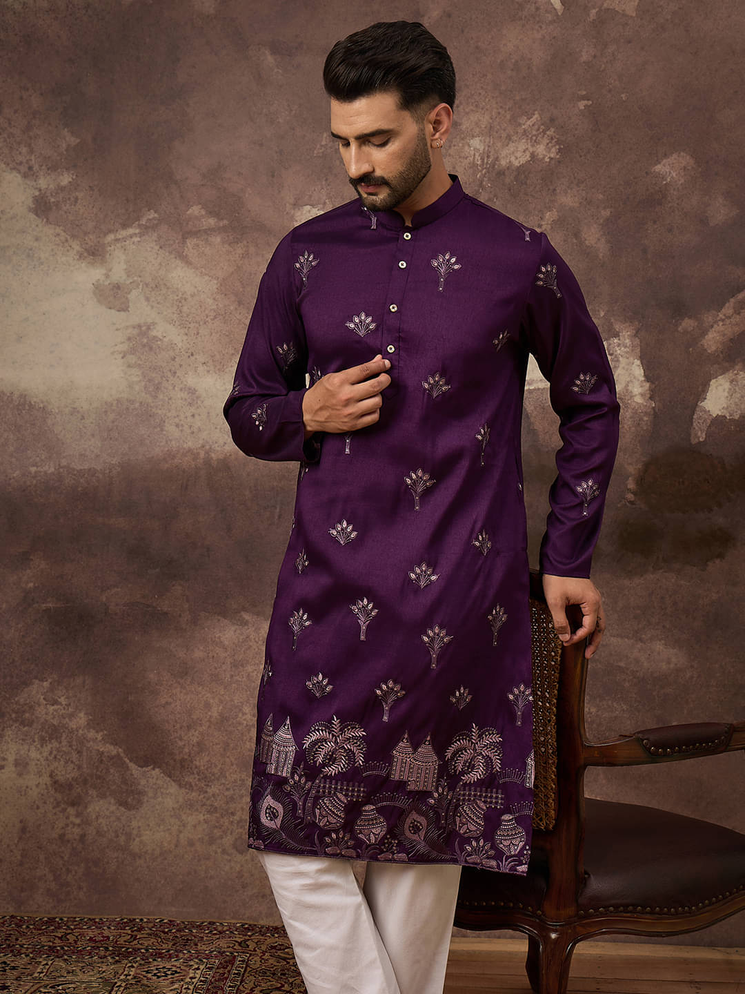 Ethnic Bay Purple Blended Men's Regular Kurta ( Pack of 1 )     			Ethnic Bay Purple Blended Men's Regular Kurta ( Pack of 1 )