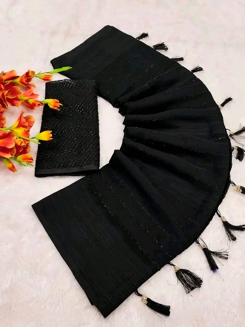     			FAZ Georgette Embellished Banarasi saree With Unstitched Blouse Piece ( Black )