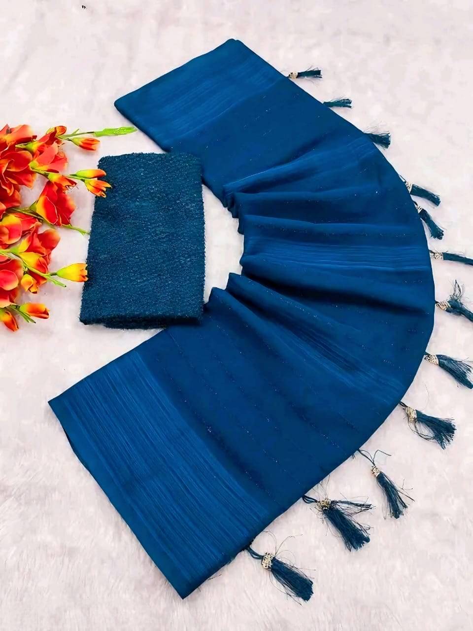     			FAZ Georgette Embellished Banarasi saree With Unstitched Blouse Piece ( Blue )