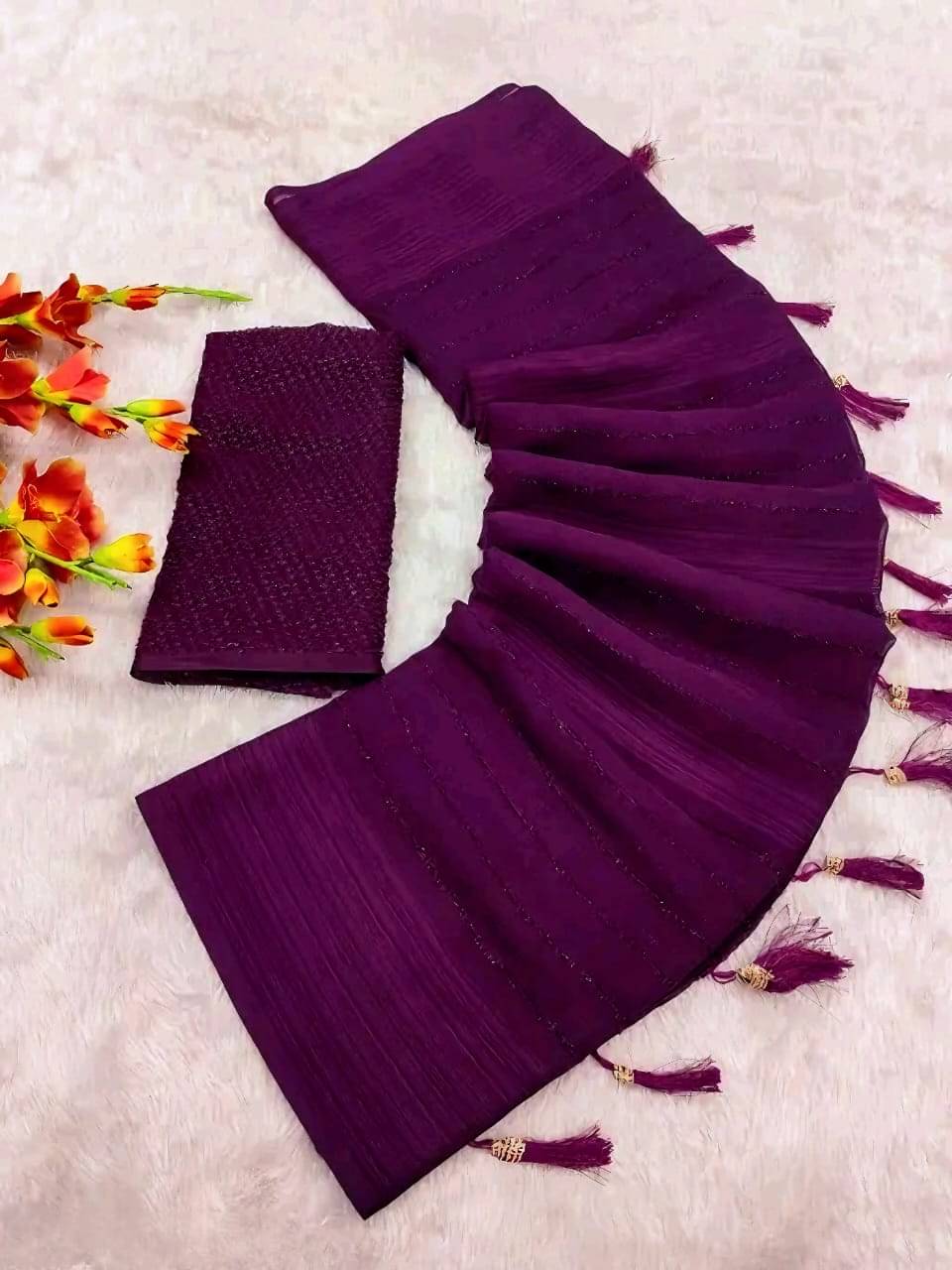     			FAZ Georgette Embellished Banarasi saree With Unstitched Blouse Piece ( Wine )