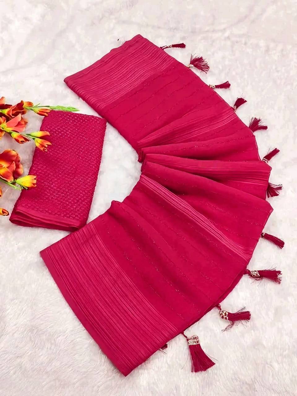     			FAZ Georgette Embellished Banarasi saree With Unstitched Blouse Piece ( Pink )