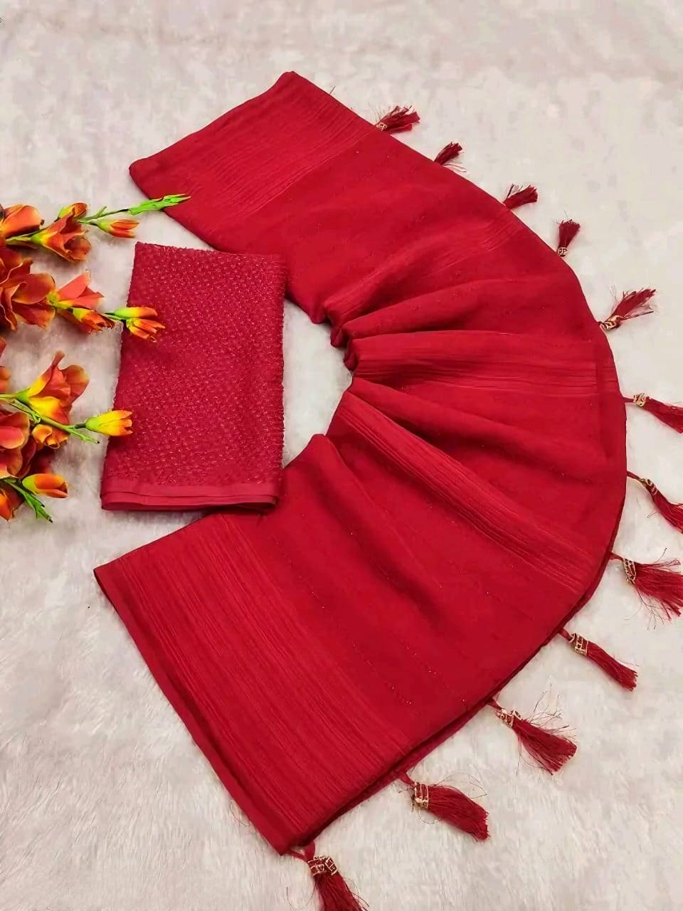     			FAZ Georgette Embellished Banarasi saree With Unstitched Blouse Piece ( Rani )