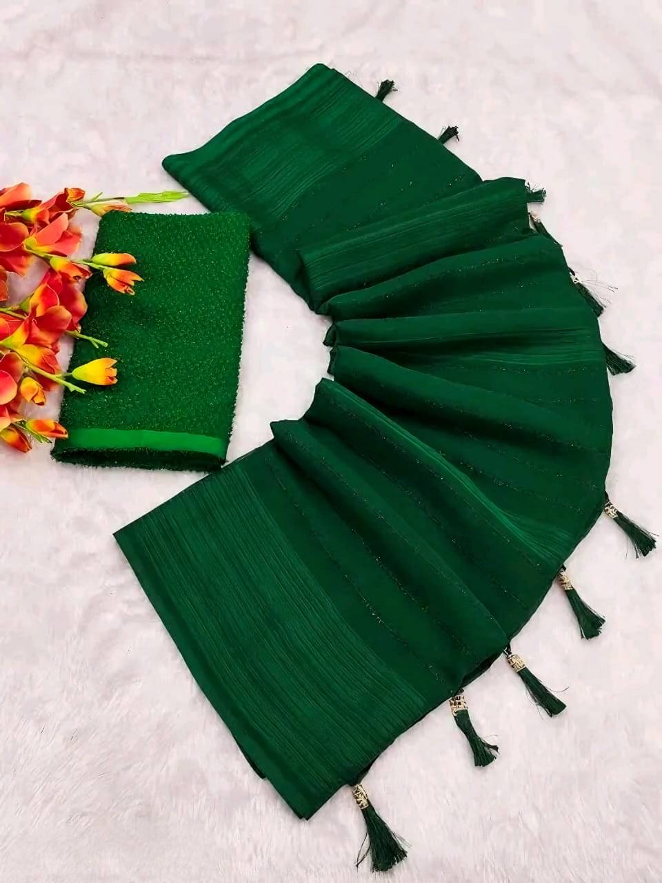     			FAZ Georgette Embellished Banarasi saree With Unstitched Blouse Piece ( Green )