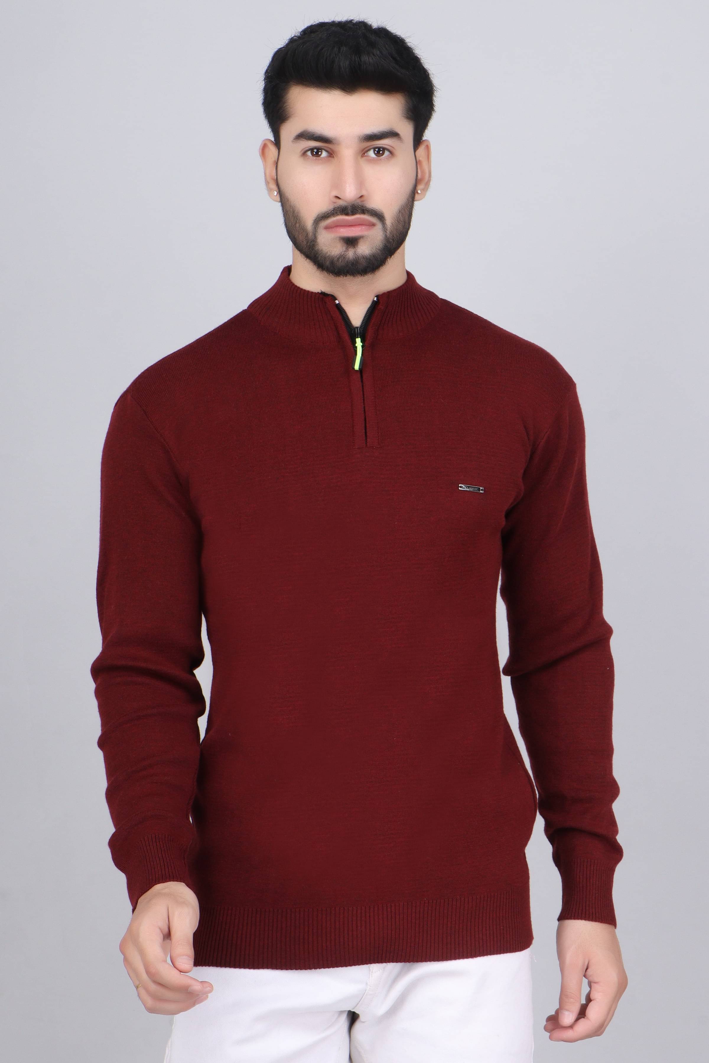     			FEVERFEW Acrylic Henley Neck Men's Full Sleeves Pullover Sweater - Wine ( Pack of 1 )