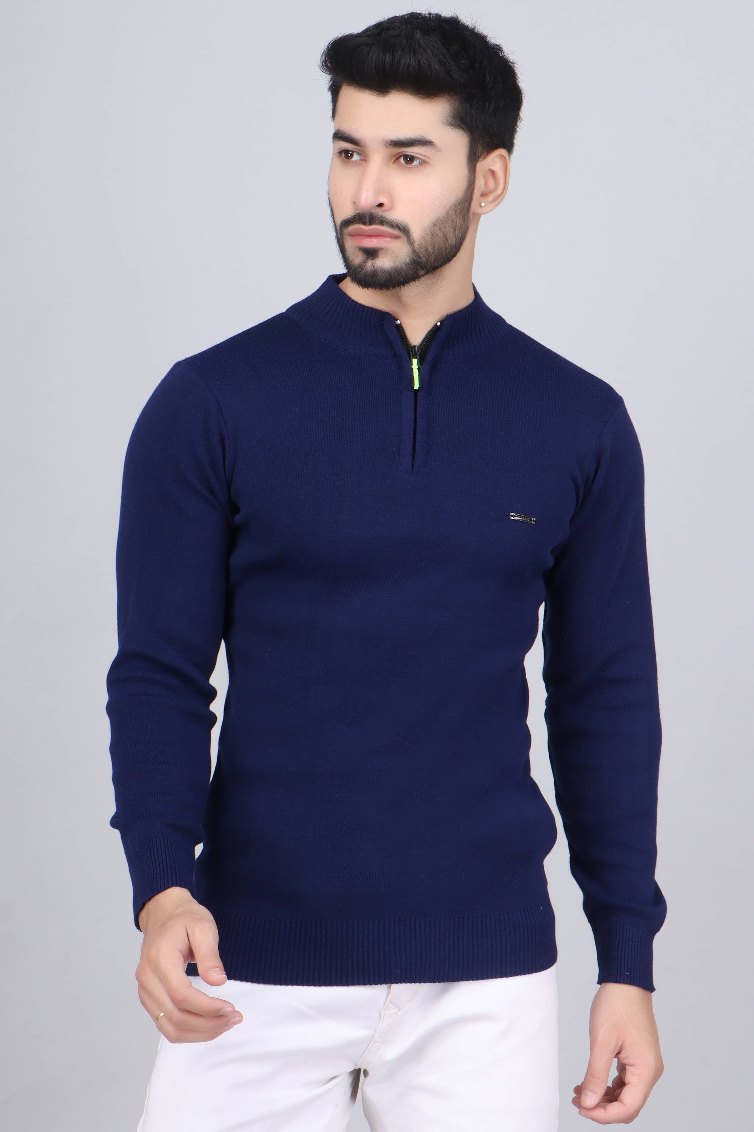FEVERFEW Acrylic Henley Neck Men's Full Sleeves Pullover Sweater - Navy Blue ( Pack of 1 )