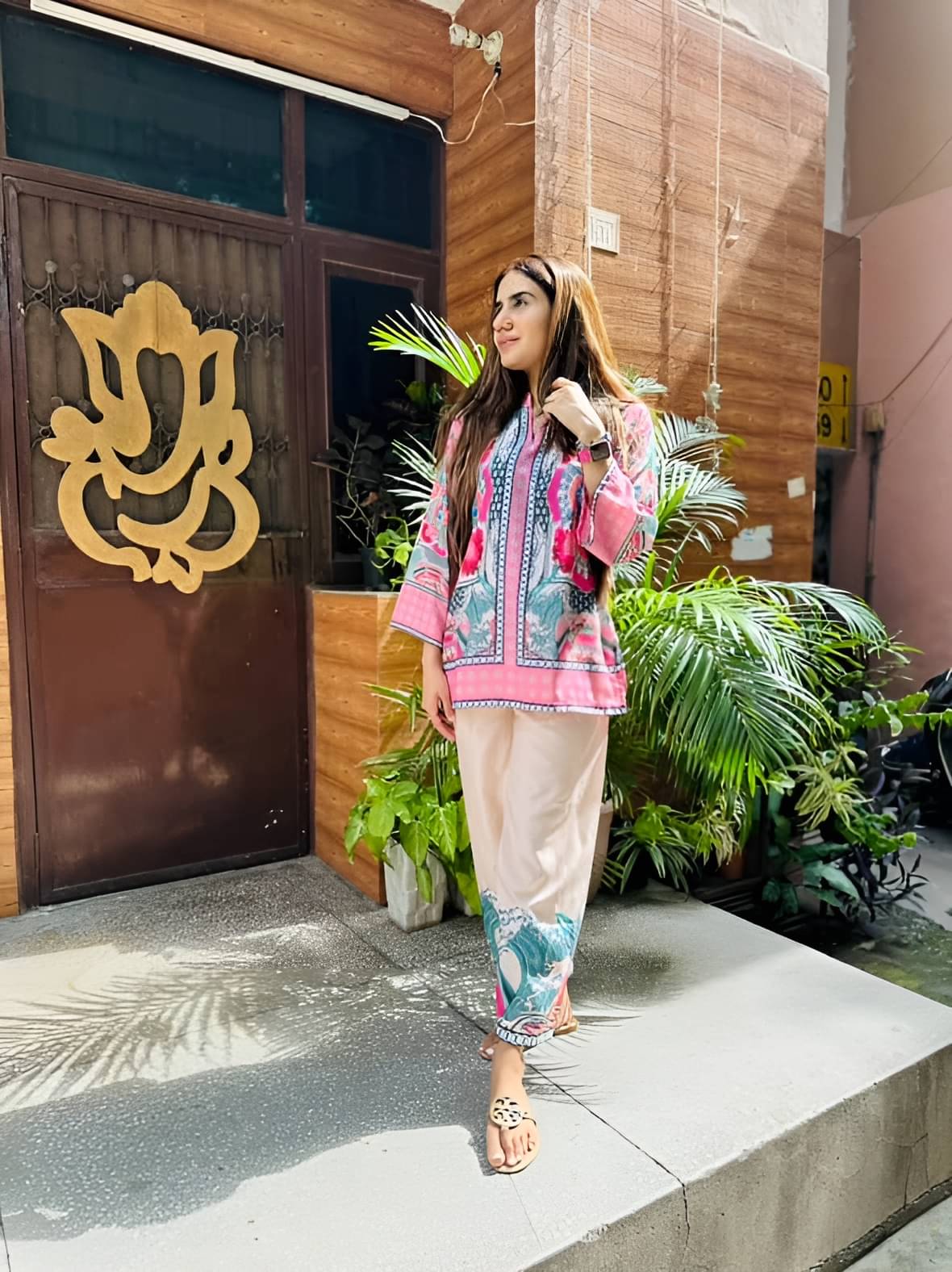     			Fabverse Women Printed Tunic With Palazzos Co-Ord Set ( Pink )