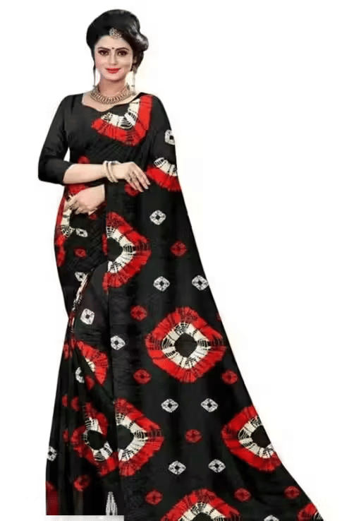     			Generic Reldor Crepe Printed Bandhani Sarees With Unstitched Blouse Piece ( Black )