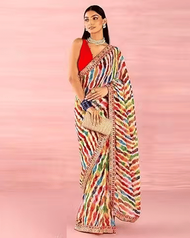     			Generic Reldor Georgette Printed Bandhani Sarees With Unstitched Blouse Piece ( Multicolor )