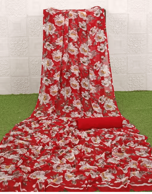    			Generic Reldor Georgette Printed Bandhani Sarees With Unstitched Blouse Piece ( Red )