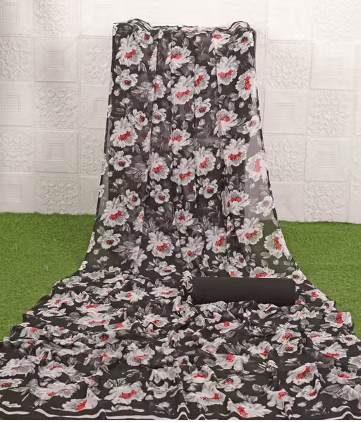 Generic Reldor Georgette Printed Bandhani Sarees With Unstitched Blouse Piece ( Black )     			Generic Reldor Georgette Printed Bandhani Sarees With Unstitched Blouse Piece ( Black )