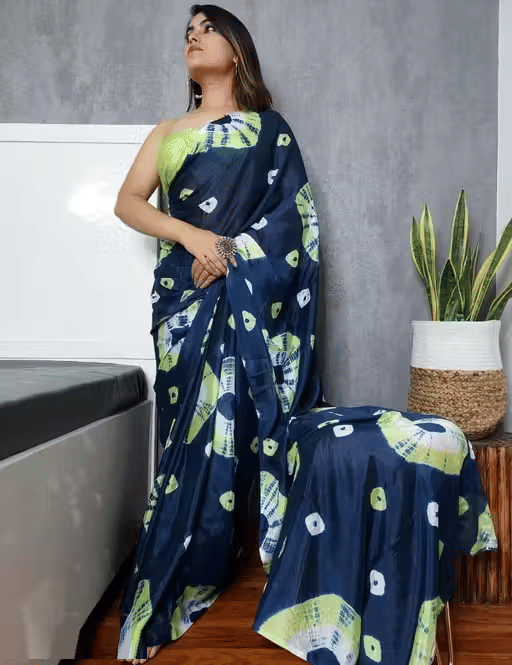     			Generic Reldor Silk Printed Bandhani Sarees With Unstitched Blouse Piece ( Blue )